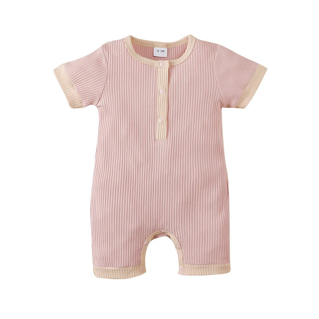 2021 Baby Summer Clothing Baby Girls Boys Short Sleeve Jumpsuit Summer Fashion Contrast Color Round Neck Single-breasted Romper