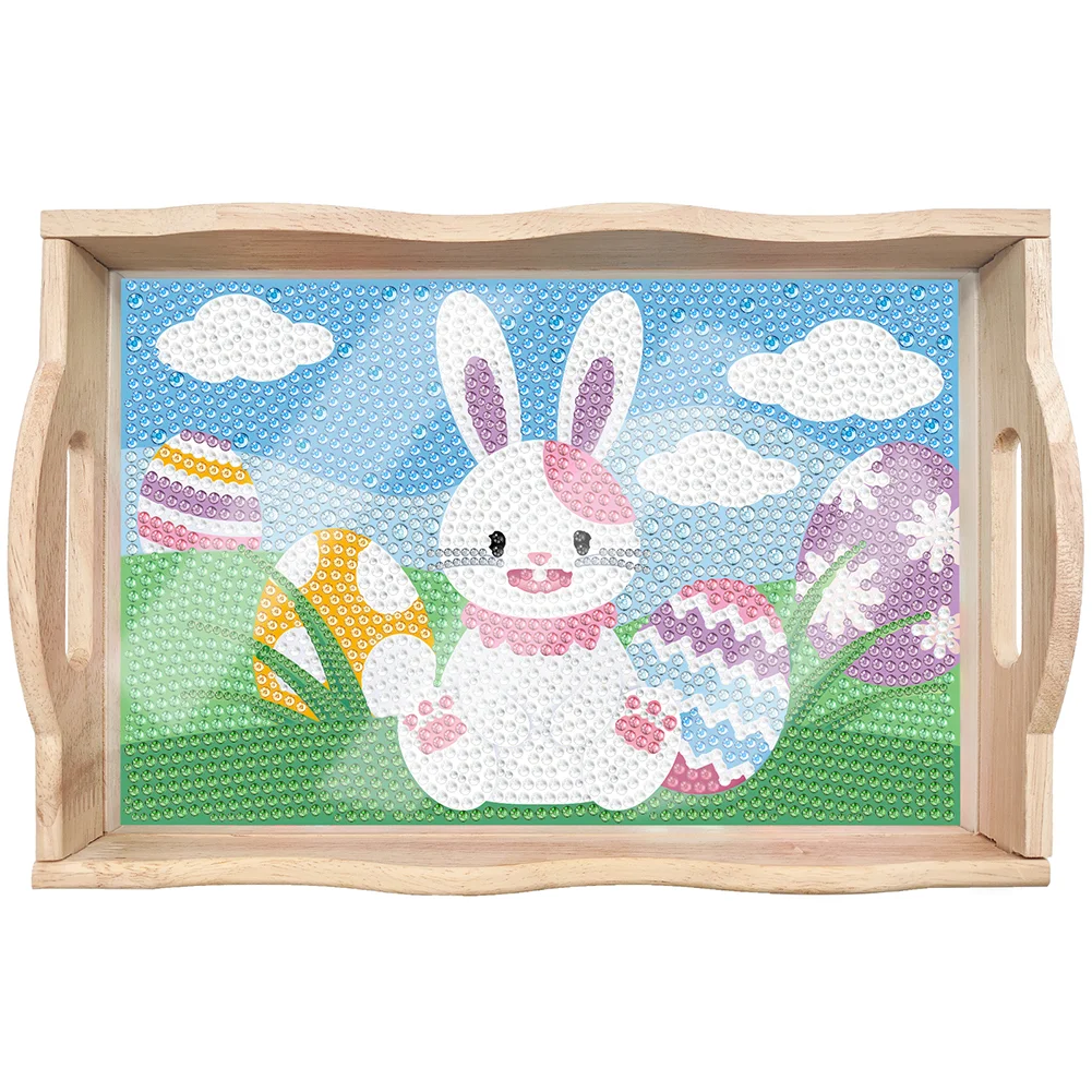 DIY Easter Bunny Diamond Painting Wooden Nesting Food Trays with Handle for Serving Food