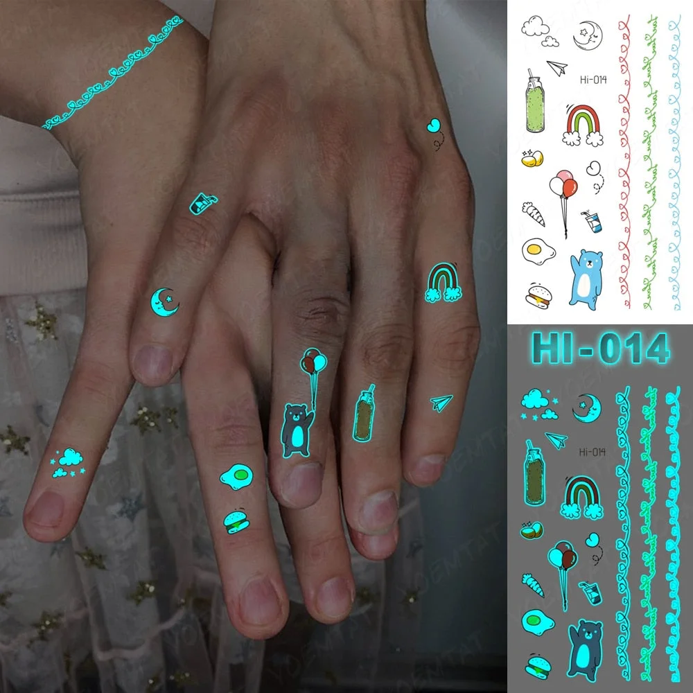 Blue Luminous Glow Tattoo Sticker Mountain Moon Waterproof Temporary Tatoo Nature Forest Sea Fake Tatto For Body Art Women Men