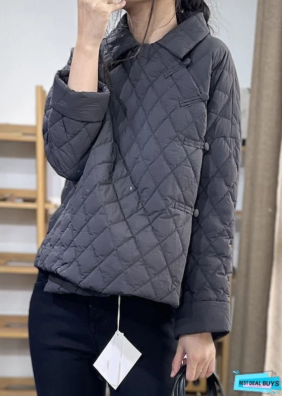 New Beige Peter Pan Collar Button Patchwork Thin Parka Winter