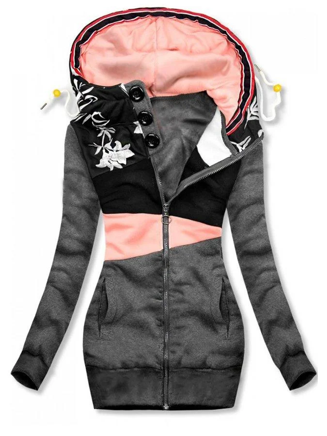 Women Holiday Patchwork Extended Hooded Jacket