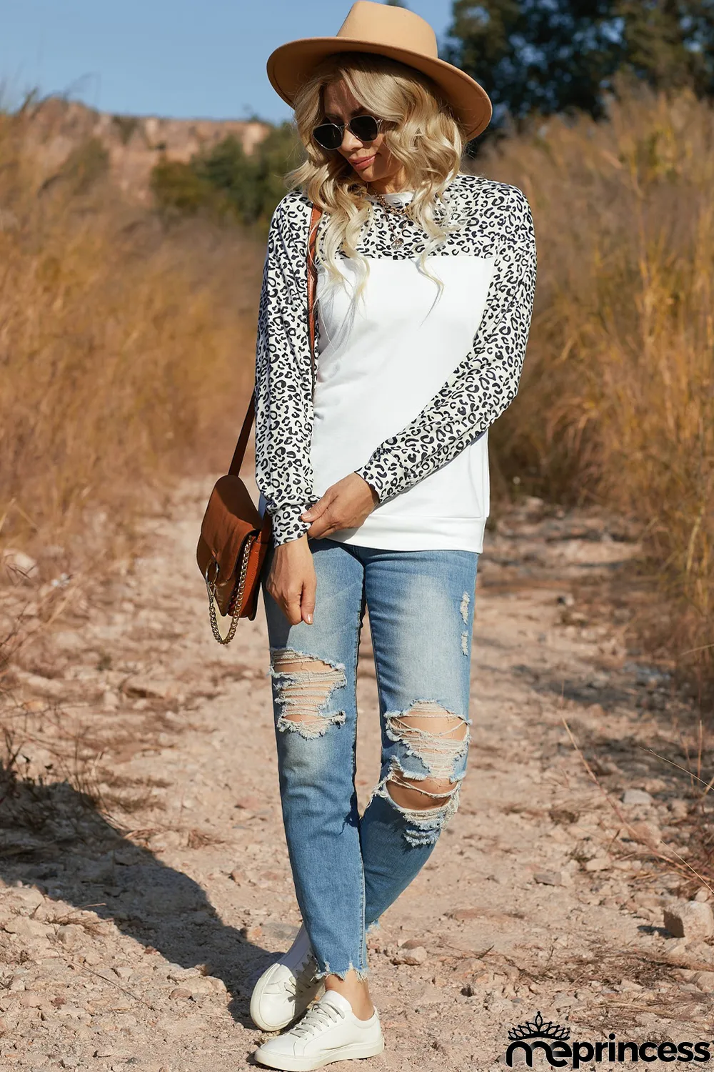 Leopard Stitching Long Sleeve Top