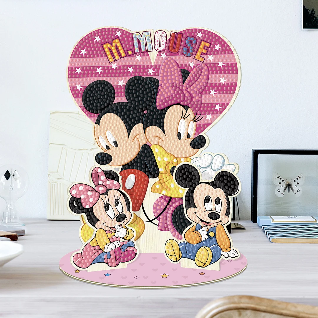 DIY Minnie Mickey Mouse Wooden Diamond Painting Desktop Combination Ornaments Kit for Office Desktop Decor