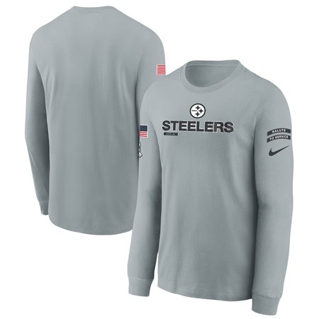 Youth Pittsburgh Steelers  Gray 2024 Salute To Service Long Sleeve T-Shirt