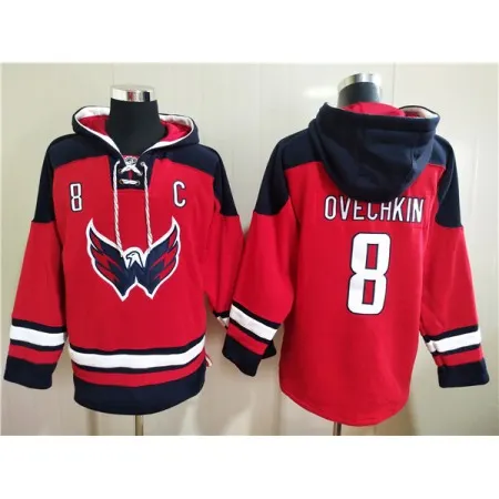 Men's Washington Capitals #8 Alex Ovechkin Red Ageless Must-Have Lace-Up Pullover Hoodie 27DI