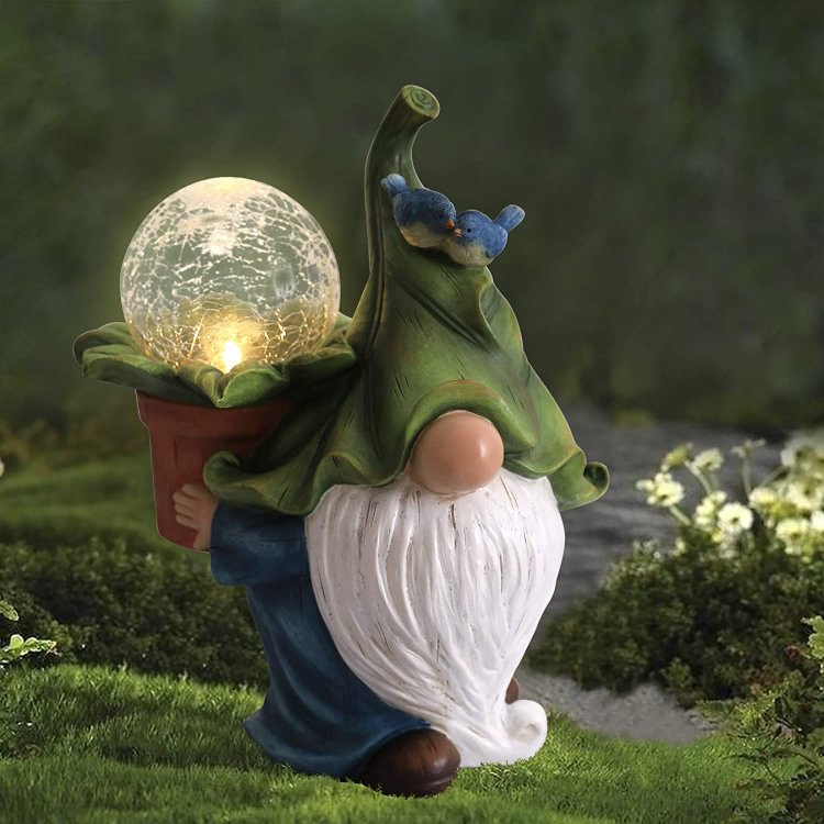 Garden Gnome Statue - Resin Gnome Figurine Carrying Magic Orb with Solar LED Lights CSTWIRE