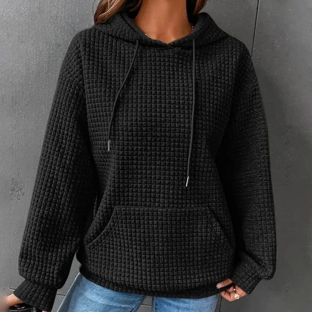 Smiledeer Women's Sweater 2023 Spring Waffle Stitching Long Sleeve Hoodie Loose Pullover