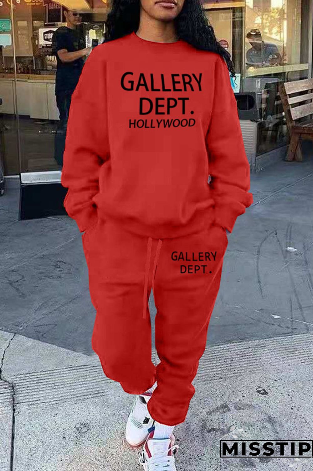 Black Casual Street Print Patchwork O Neck Long Sleeve Two Pieces