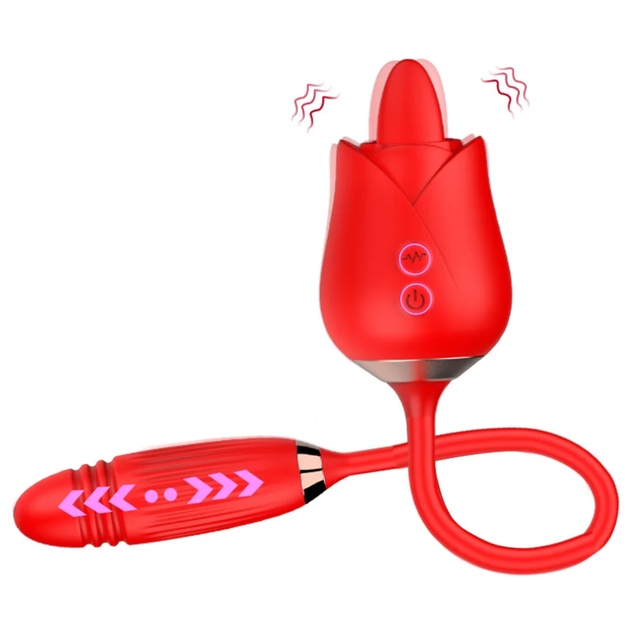 3-in-1 Rose Tongue-licking Toy With Telescopic Vibrator
