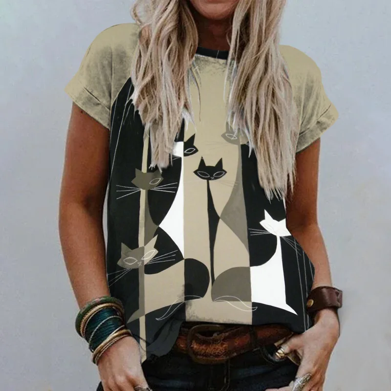 Cat Abstract Print T-Shirt