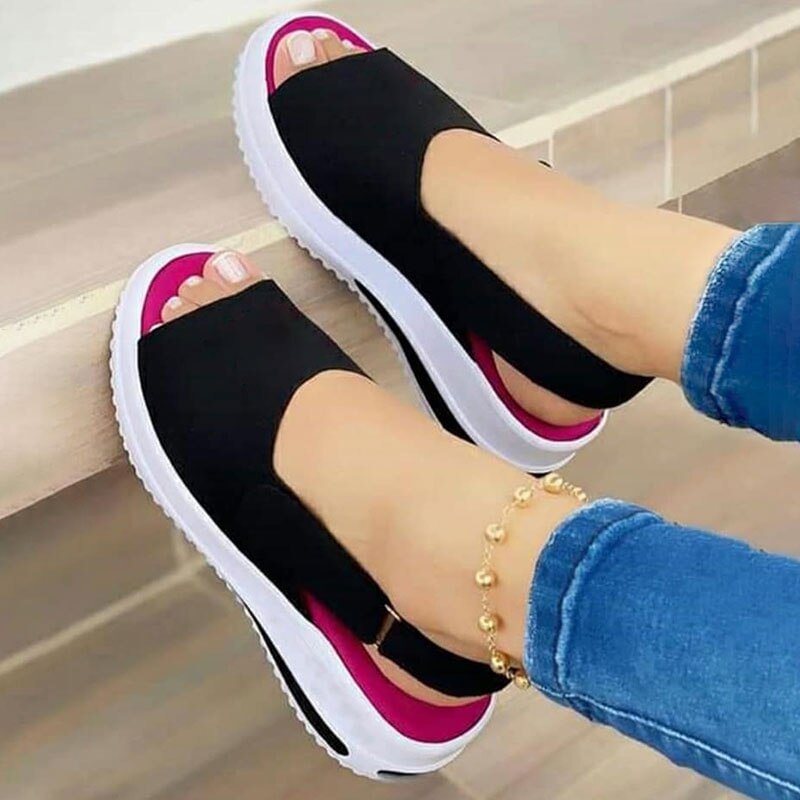 Women Sandals 2021 Summer Vintage Wedge Shoes Pumps Chunky Mid Heels Plus Size Open Toe Shoes Female Flats Platform Sandals