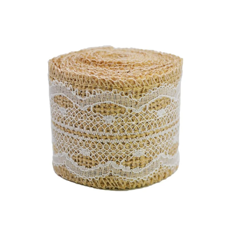 2M 5cm Natural Jute Burlap Ribbon Rustic Wedding Decoration Lace Hessian Vintage Wedding Party Table Decor Christmas Supplies