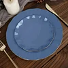 10 Pack | 6" Ocean Blue Hard Plastic Dessert Plates with Gold Ruffled Rim, Heavy Duty Disposable Salad Appetizer Dinnerware