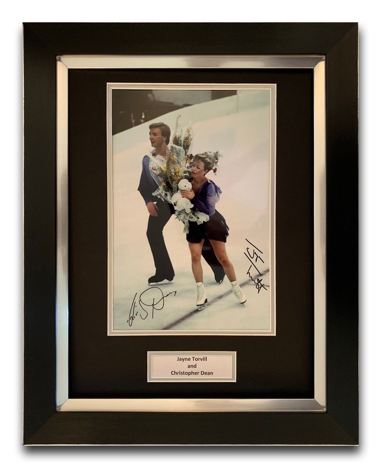 JAYNE TORVILL AND CHRISTOPHER DEAN HAND SIGNED FRAMED Photo Poster painting DISPLAY.