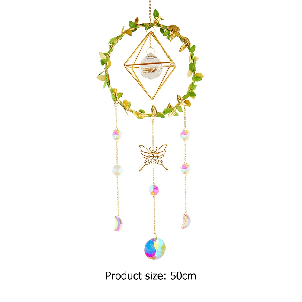 Crystal Wind Chime Prism Catchers Ornament Home Room Garden Decor (Round)