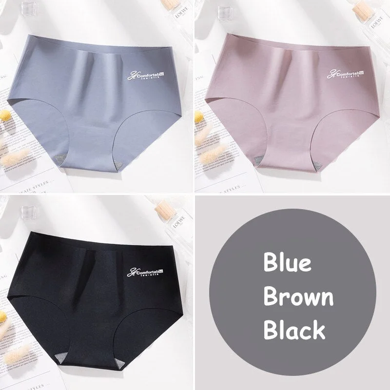 3Pcs Seamless Panty Set Underwear Female Letter Comfortable Intimates Fashion Female Low-Rise Briefs Ice Silk Lingerie Drop Ship