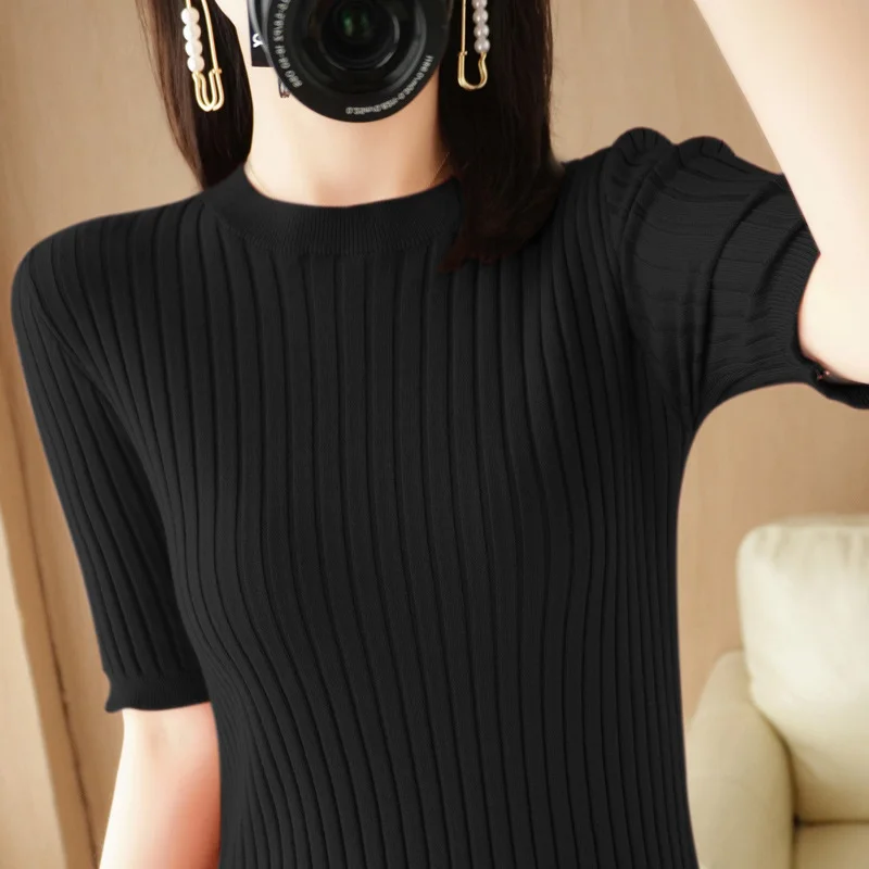 Churchf Churchf Collar Pit Bottom Shirt Women's New Slim Sweater Short Versatile Casual Sweater