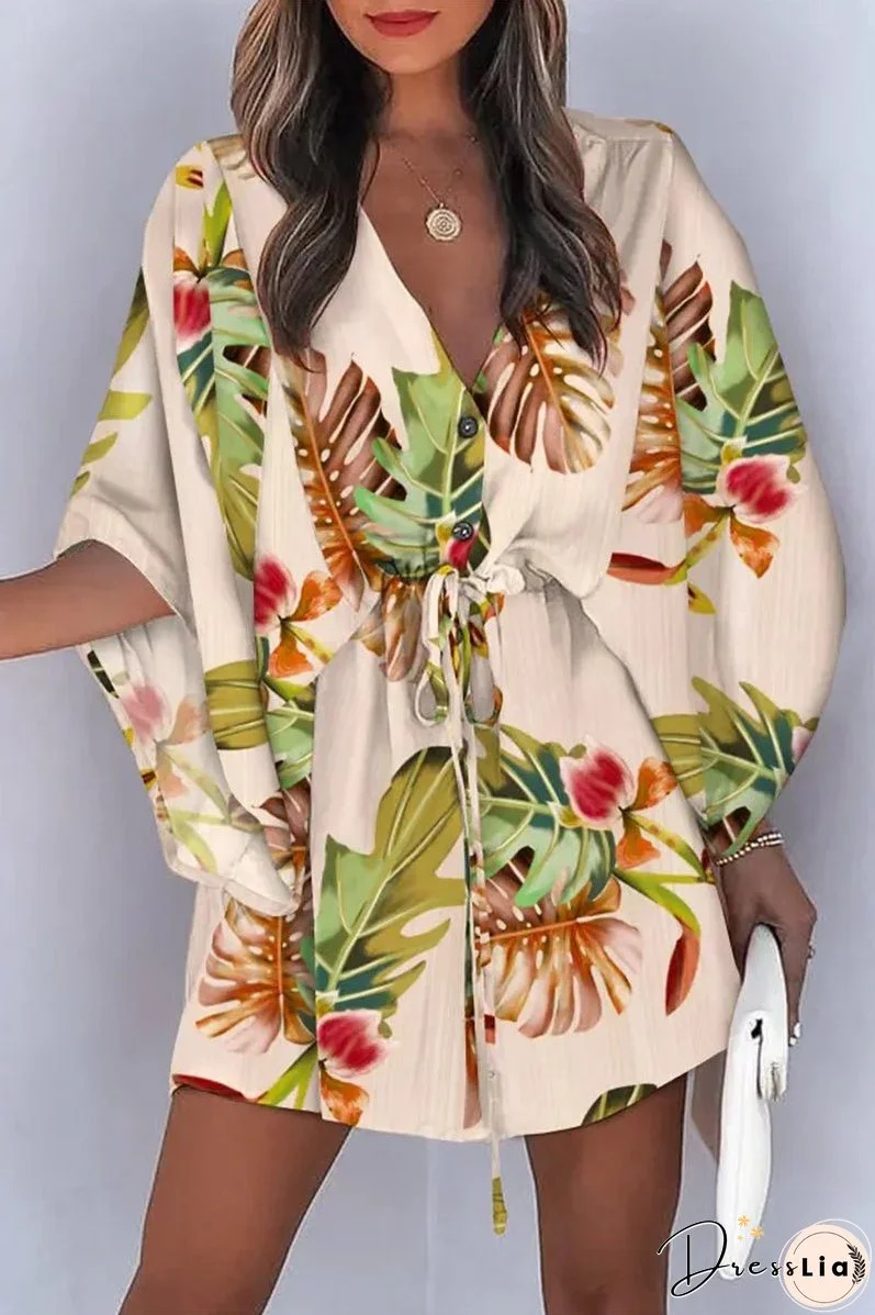 Fashion Casual Print Patchwork V Neck Dresses(12 Colors)