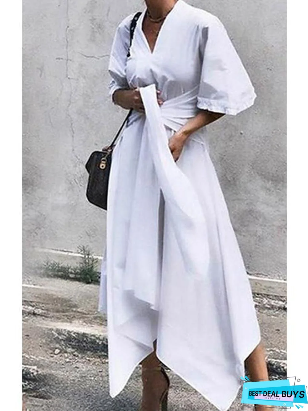 Women's A-Line Dress Midi Dress Half Sleeve Solid Color Summer Elegant White Black White Dresses Linen