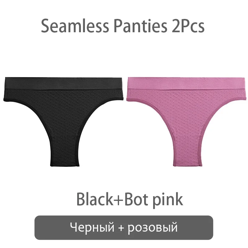 FINETOO 2Pcs/set Seamless Brazilian Panties S-2XL Plus Size Women T-back Underpants Ladies Soft Thongs Underwear Female Lingerie