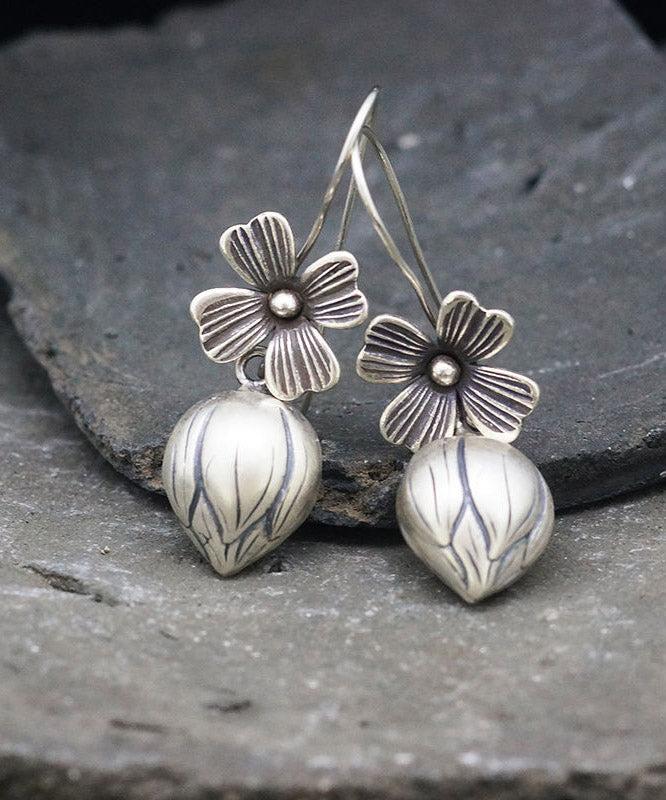 VCSHOES Silk Sterling Silver Lotus Drop Earrings