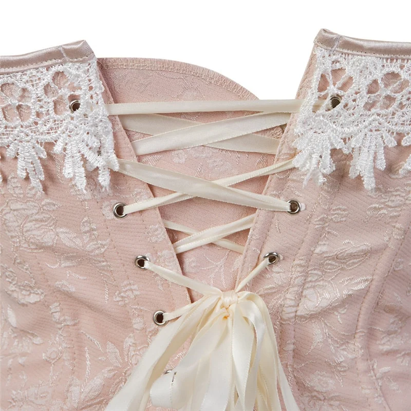 Billionm Corset Bustier with Lace Up Trim Satin Corsets Overbust Costumes Ladies Shaper Victorian Sexy Top Halloween Pink Corsage