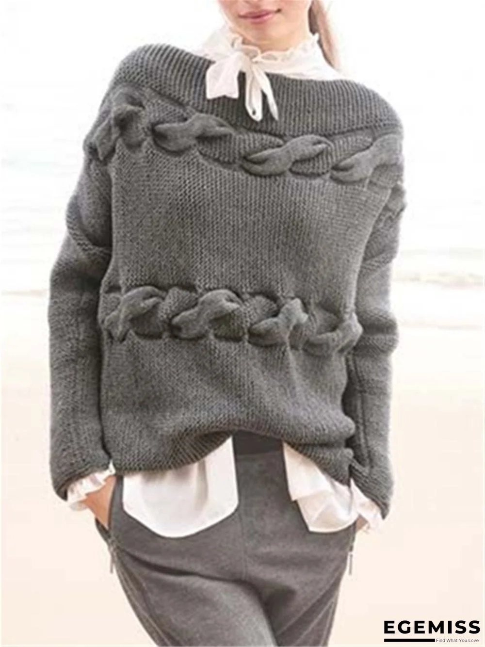 Casual Cotton Long Sleeve Plain Sweater | EGEMISS