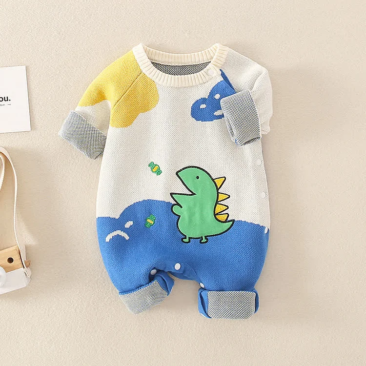 Baby Dinosaur Newborn Knitted Romper
