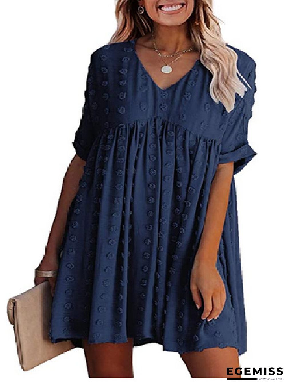 Chiffon Wool Ball Simple Knee Length Loose Large V-neck Dress | EGEMISS