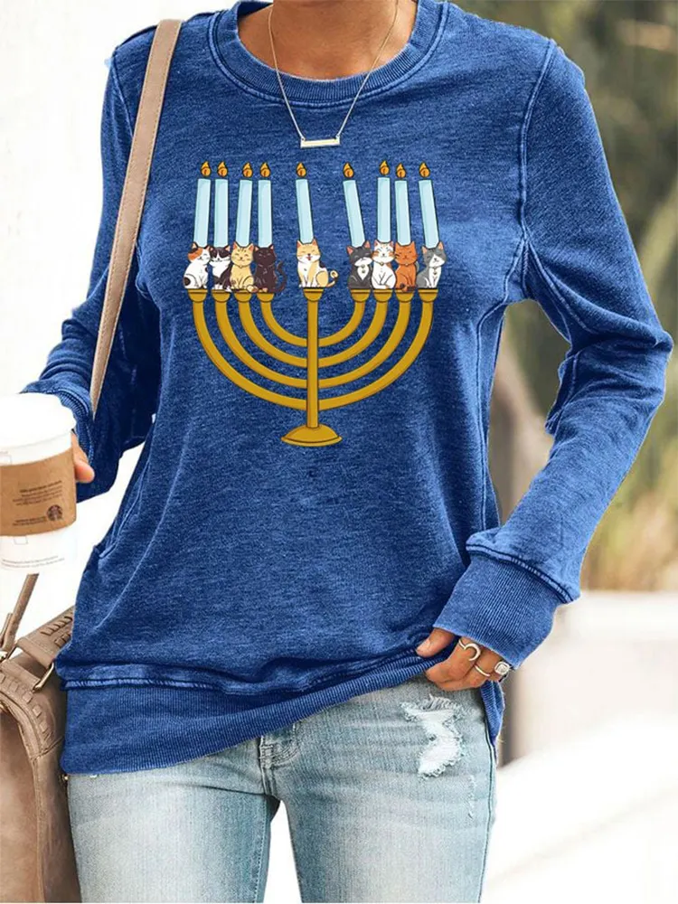 Women's Jewish Hanukkah Printed Sweatshirt