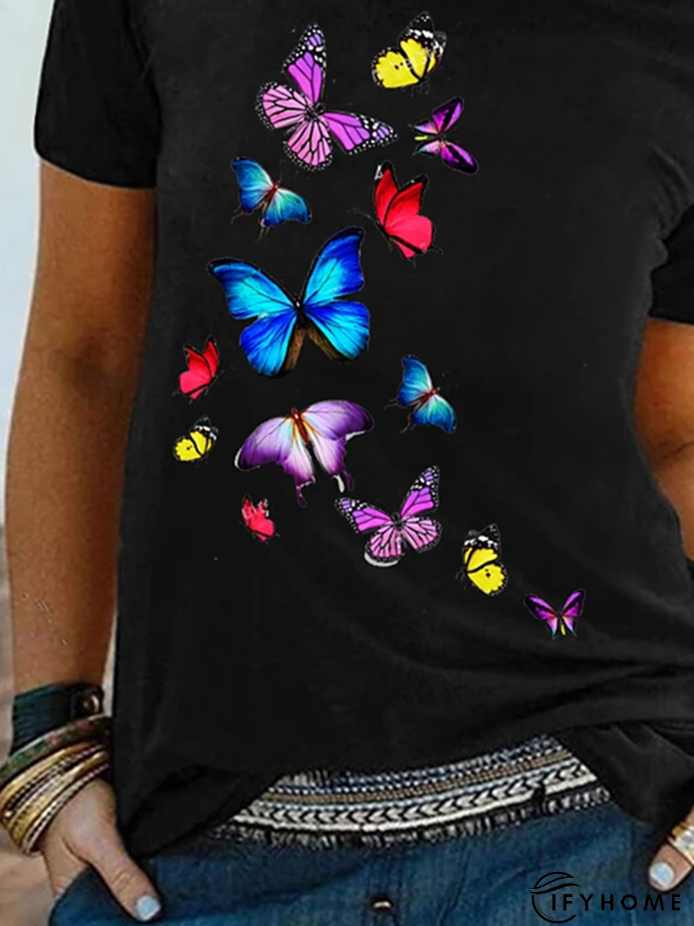 Printed Casual Cotton-Blend Short Sleeve T-shirt | IFYHOME