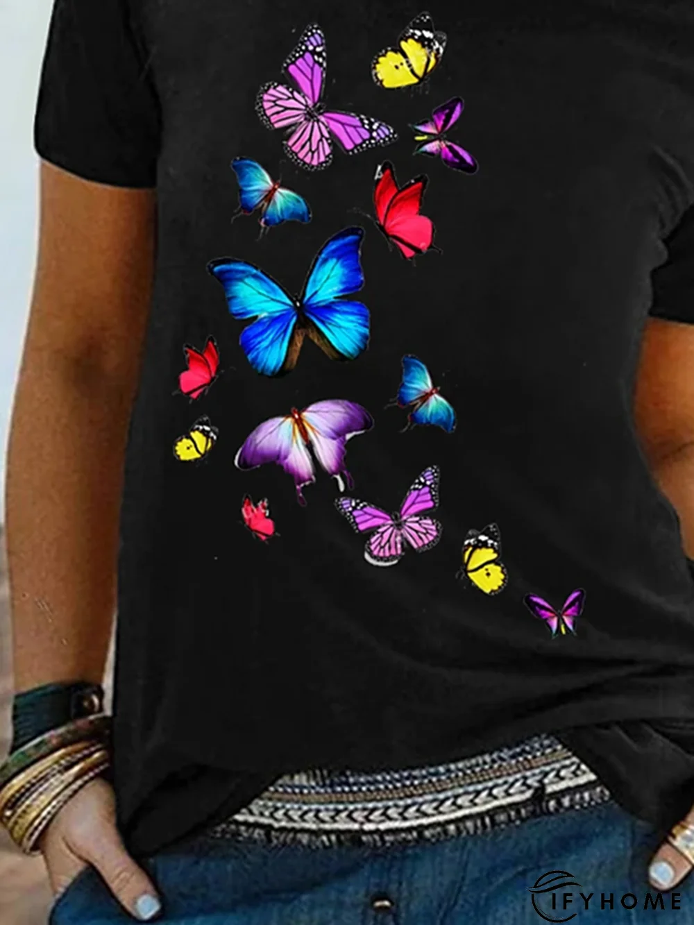 Printed Casual Cotton-Blend Short Sleeve T-shirt | IFYHOME