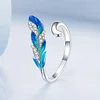Sterling Silver Feather Ring with Shining Zircon