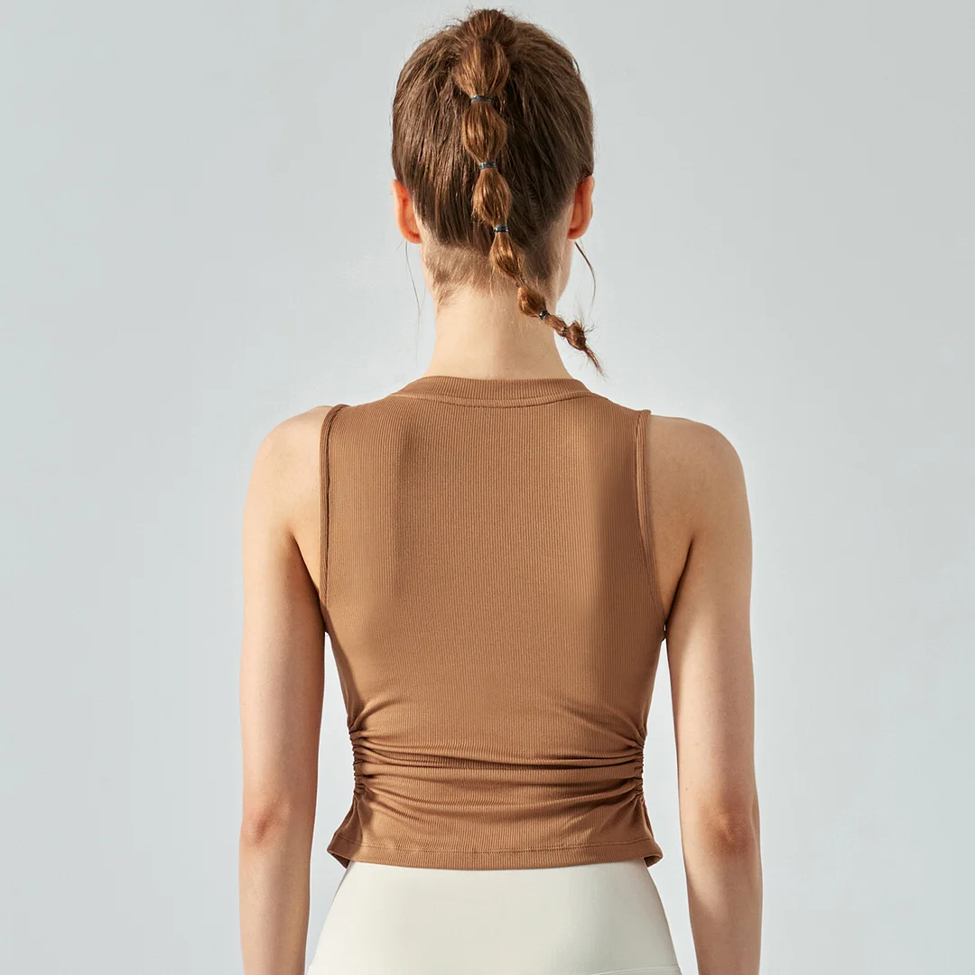Shop women's fashion sports vest stretchable workout polyester spandex tank tops with built in pads online on Hergymclothing Oatmeal Brown