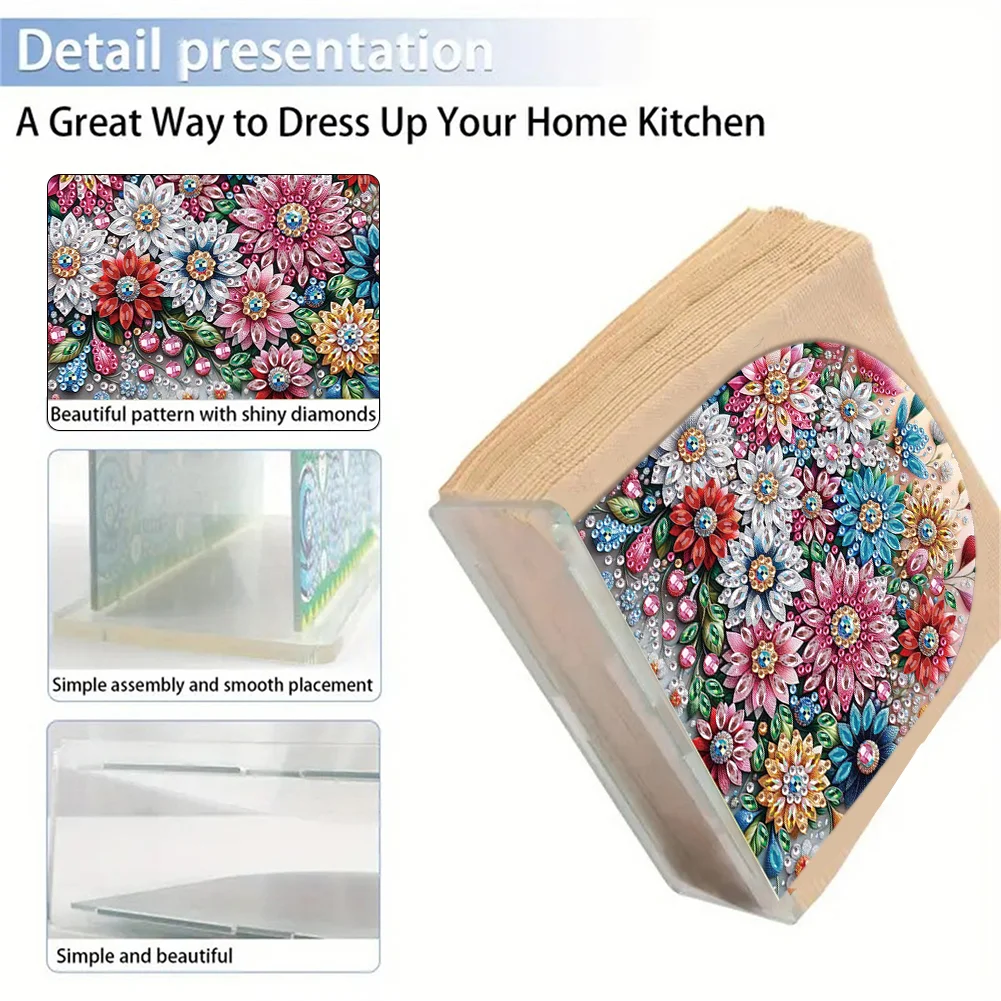 DIY Flower Cluster Acrylic Napkin Holder Diamond Painting Kit for Home Table Decor
