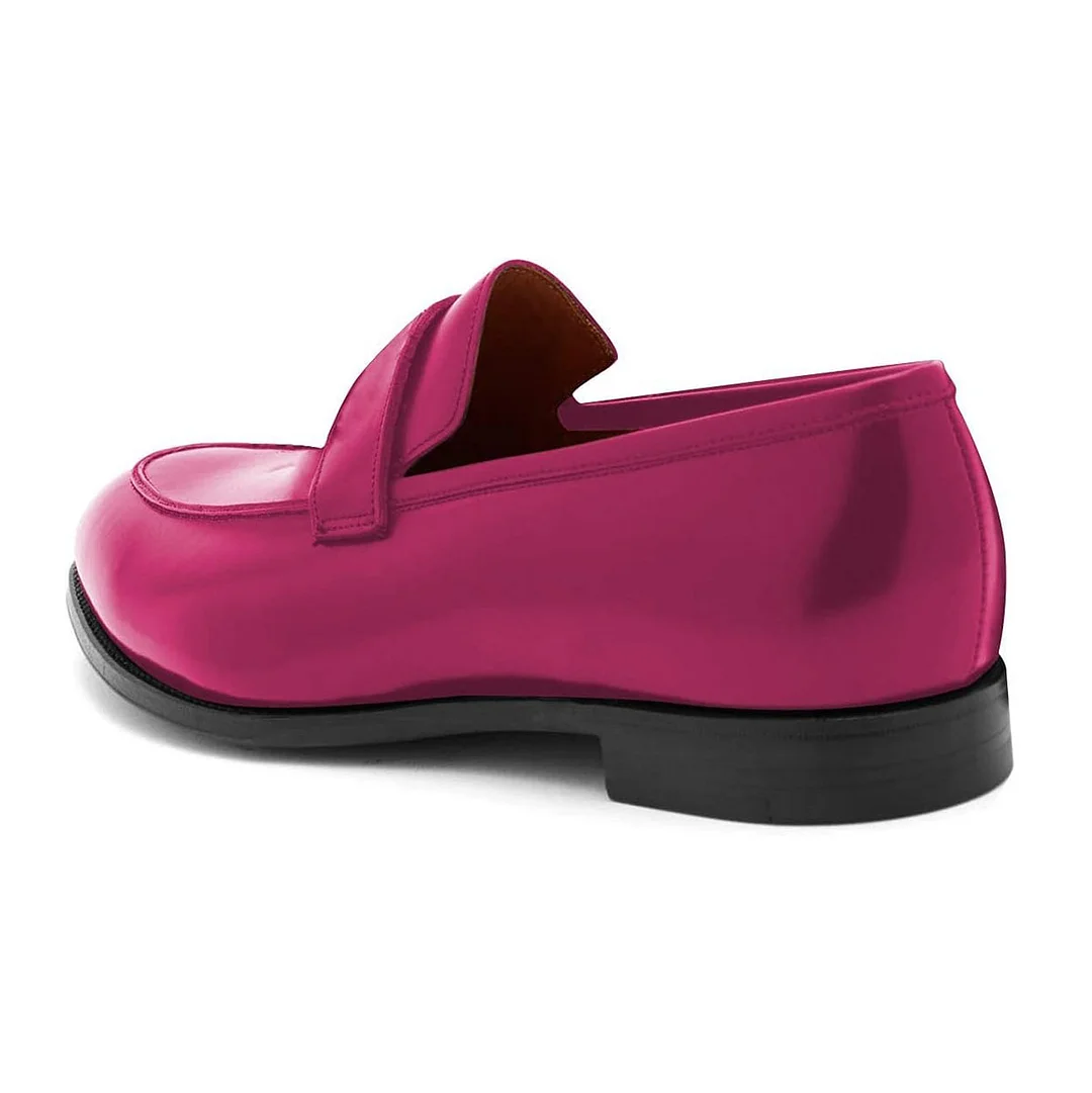 Fashion Metallic Fuchsia Closed Toe Women's Loafers with Flat Heel