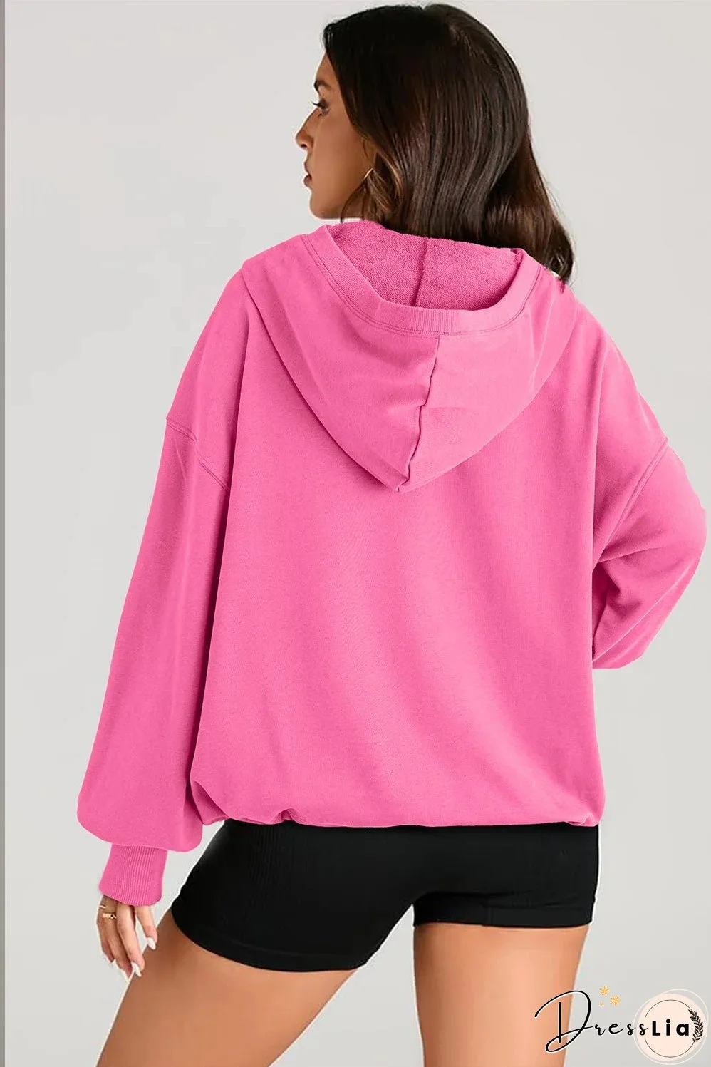Bonbon Solid Kangaroo Pocket Half Zipper Oversized Hoodie