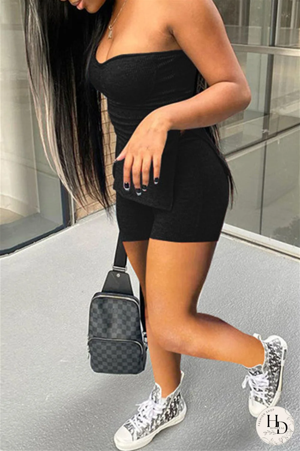 Coral Powder Sexy Casual Solid Backless Slit Strapless Sleeveless Two Pieces