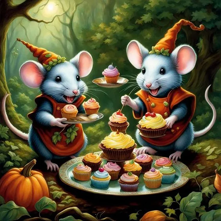 Mouse Tea Party In The Forest 30*30CM (Canvas) Full Round Drill Diamond Painting gbfke