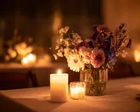 Candlelit Table with Flowers - Diamond Painting