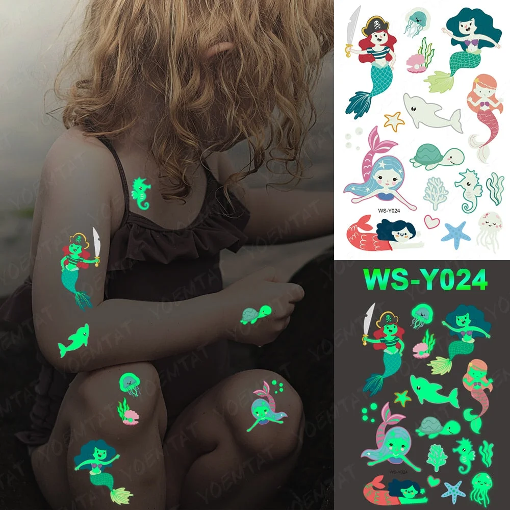 Luminous Glitter Tattoo Stickers Space Universe Children Temporary Waterproof Alien Tatto Body Art Cute Kid Cartoon Fake Tatoo
