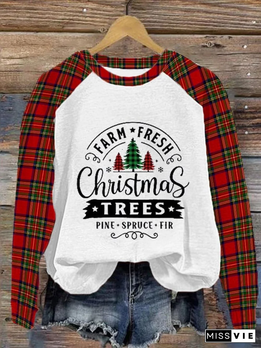 Women's Christmas Tree Farm Fresh Pine Spruce Fir Cedar Print Casual Sweatshirt