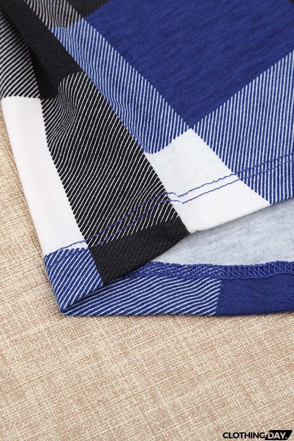 Contrast Plaid V Neck Long Sleeve Top