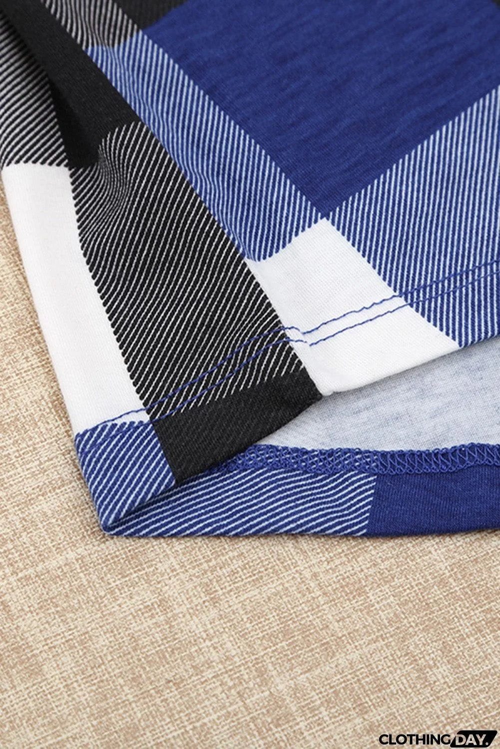 Contrast Plaid V Neck Long Sleeve Top