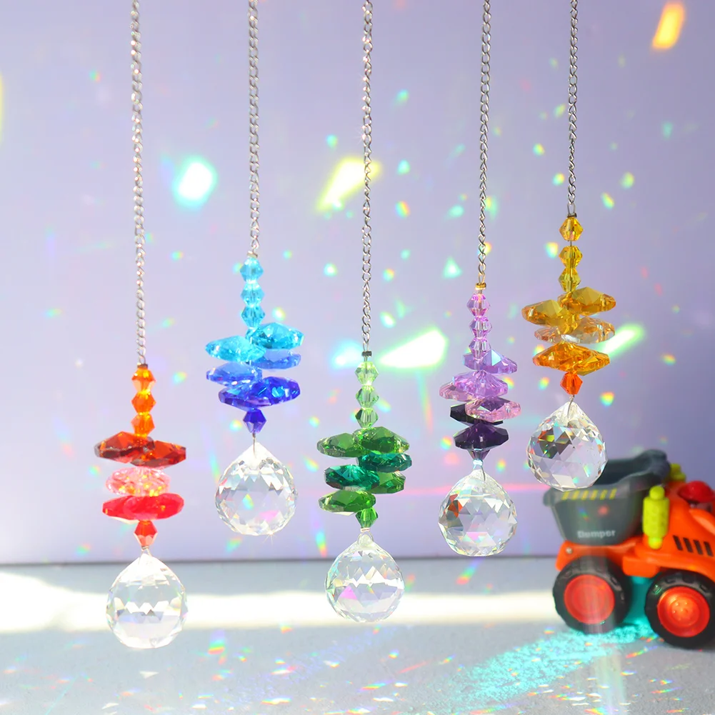 5pcs Crystal Wind Chime Light Catching Pendants Garden Hanging Ornaments