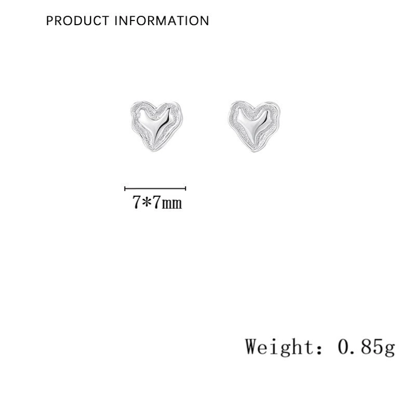1 Pair 925 Sterling Silver 925 Sterling Silver Earrings Heart Shape Ear Studs