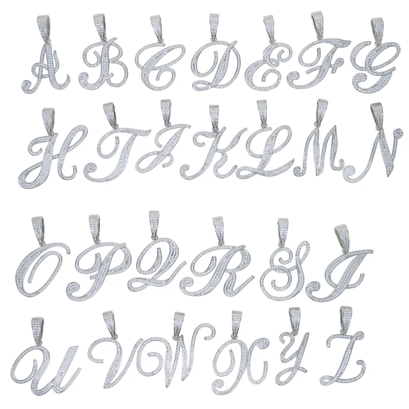 A-Z Iced Out Cursive Letter Pendant Necklace Custom Personalized Jewelry-VESSFUL