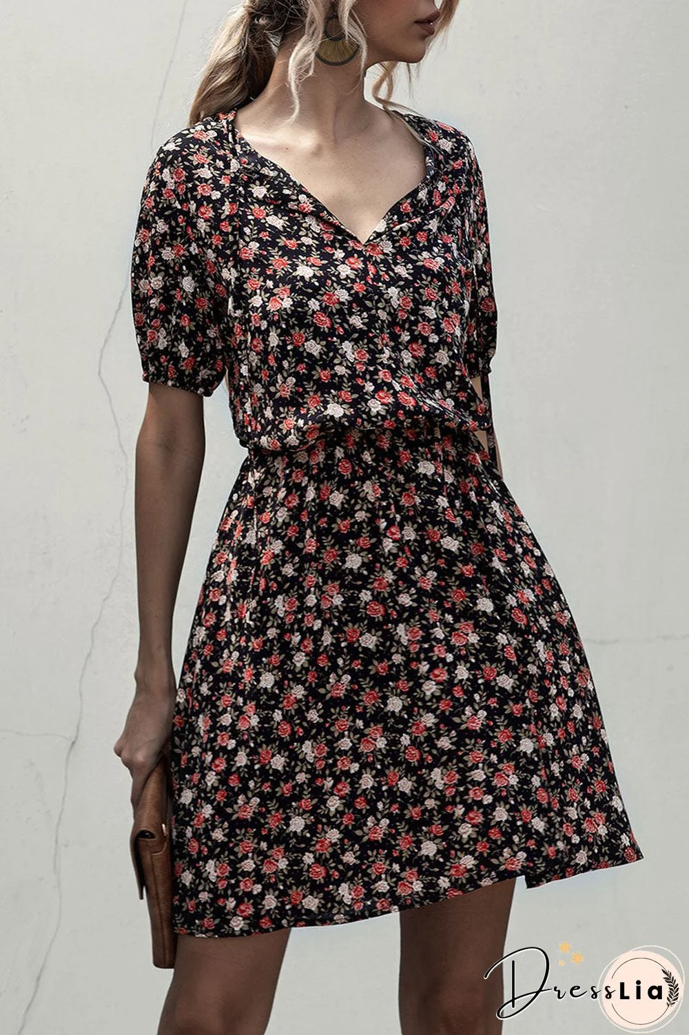 Fashion Casual Print Split Joint V Neck A Line Dresses