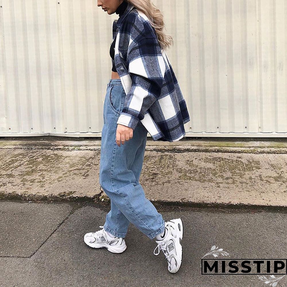 Classic Thick Colorblock Checked Button Down Shirt Jacket Woolen