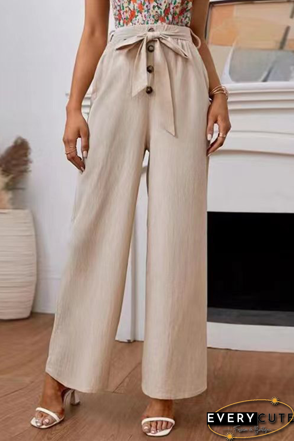 Casual Solid Bandage Straight High Waist Wide Leg Solid Color Bottoms(5 Colors)